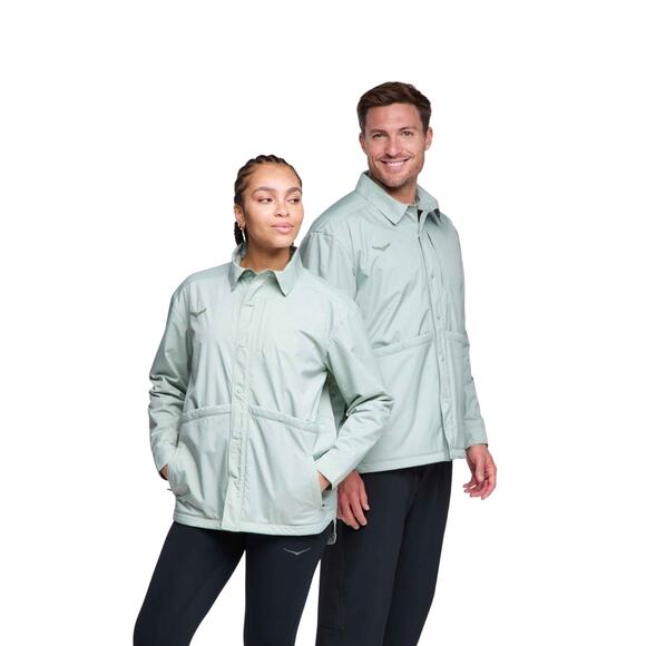 HOKA Men's Windbreaker Jacket Medium Green Snap Front Lightweight Trail Running - Picture 1 of 9